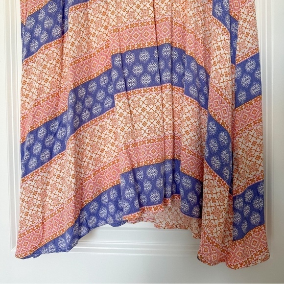 C’est La Vie Boho Stripe Mini Dress Ruffle Crew Neck Blue and Orange XL - Picture 2 of 7